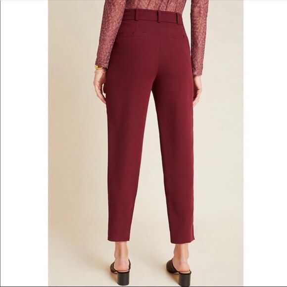 ANTHROPOLOGIE | Sasha Button Fly Tapered Leg Pants Burgundy Wine Women’s Size 2 - Picture 2 of 11
